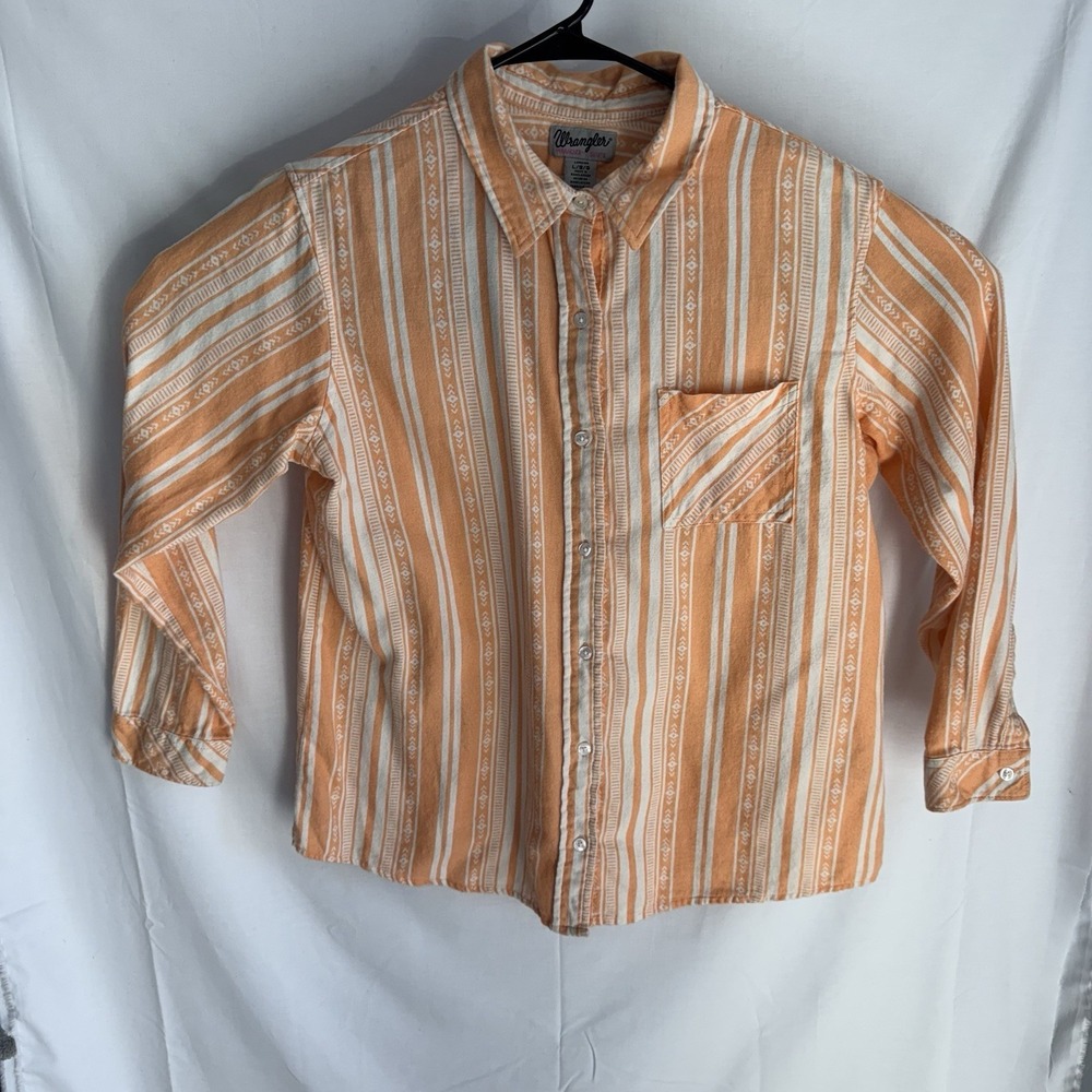 Wrangler Wrancher Shirt Women's Long Sleeve Orange & White Strips Size L